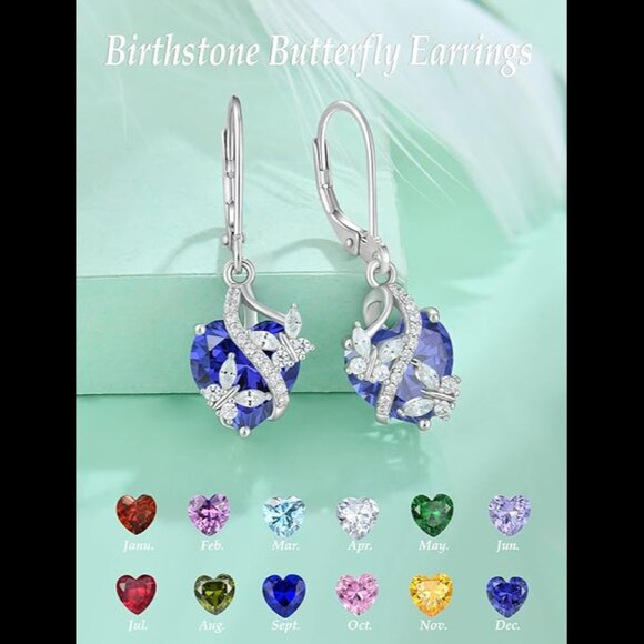 925 Silver Marquise Blue Tanzanite and White Topaz Butterfly  Tanzanite-Dec Butterfly 925 Sterling Silver Heart Earrings Birthstone